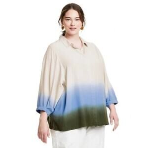 Rachel Comey x Target Dip-Dye Oversized Blouse Top Cream Blue Green 3X NWT